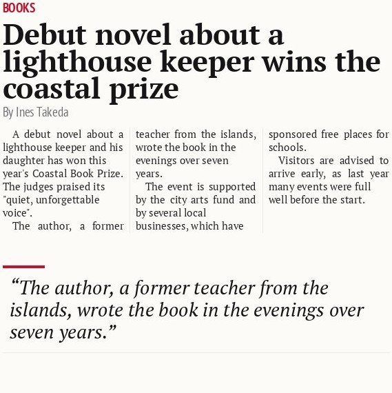 Debut novel about a lighthouse keeper wins the coastal prize