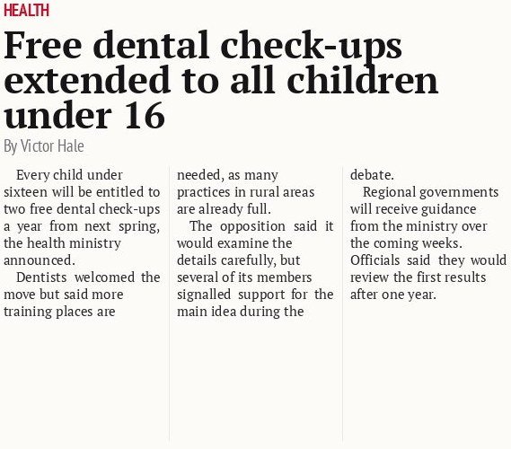 Free dental check-ups extended to all children under 16