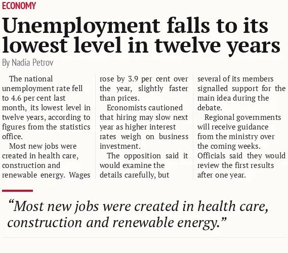 Unemployment falls to its lowest level in twelve years