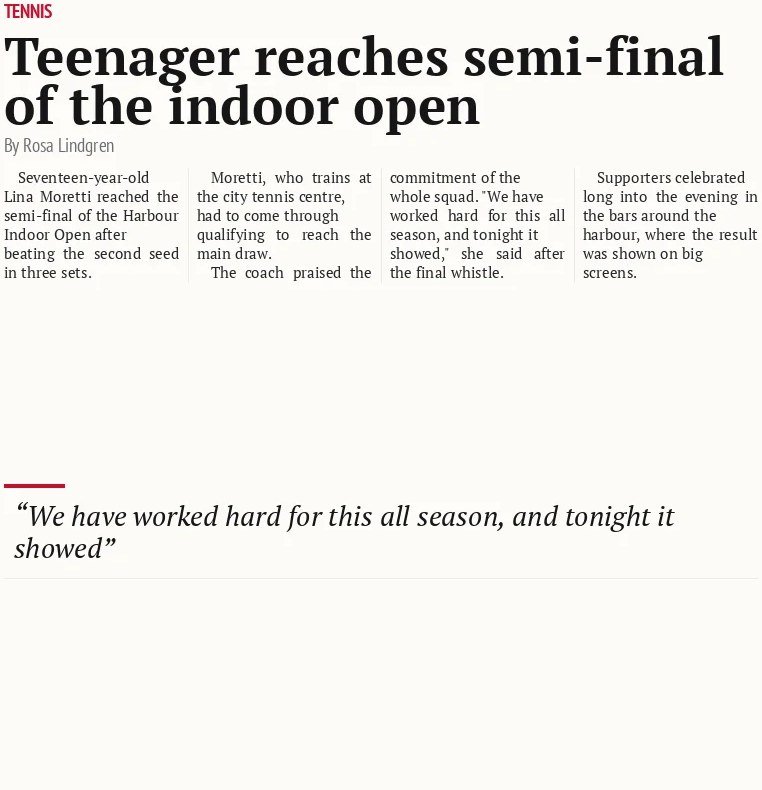Teenager reaches semi-final of the indoor open