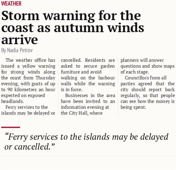 Storm warning for the coast as autumn winds arrive