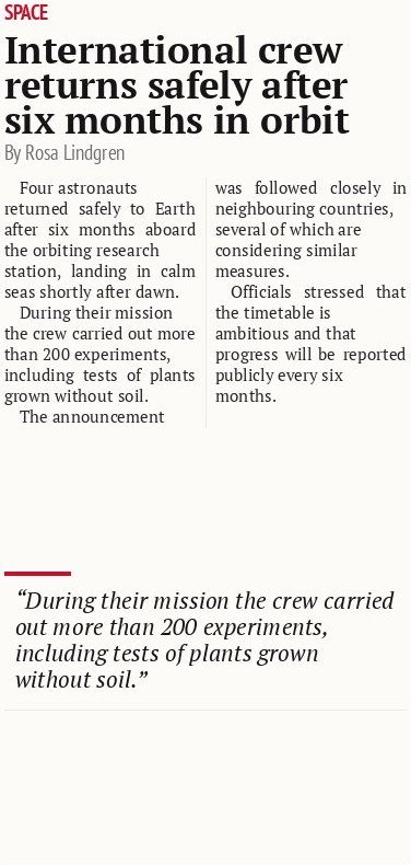 International crew returns safely after six months in orbit