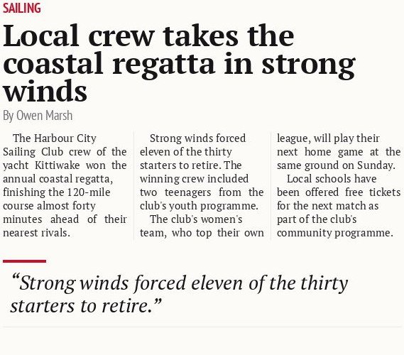 Local crew takes the coastal regatta in strong winds