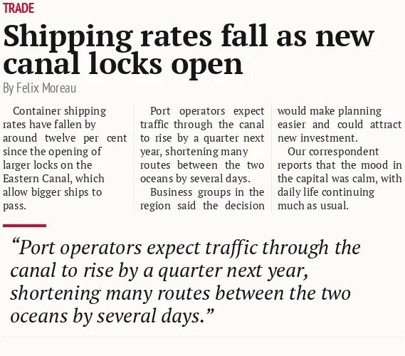 Shipping rates fall as new canal locks open
