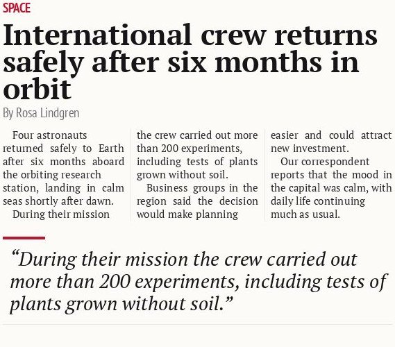 International crew returns safely after six months in orbit