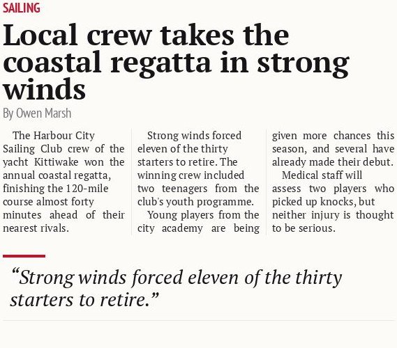 Local crew takes the coastal regatta in strong winds