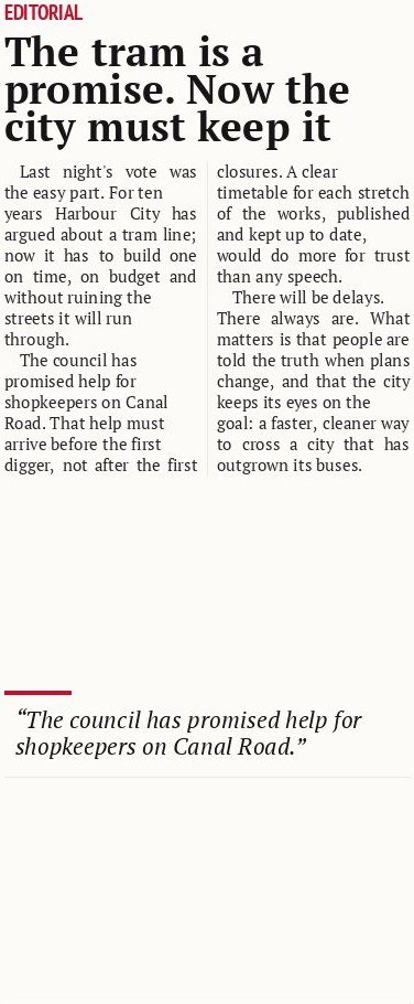 The tram is a promise. Now the city must keep it