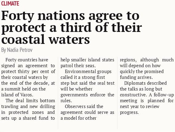 Forty nations agree to protect a third of their coastal waters