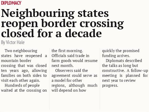 Neighbouring states reopen border crossing closed for a decade