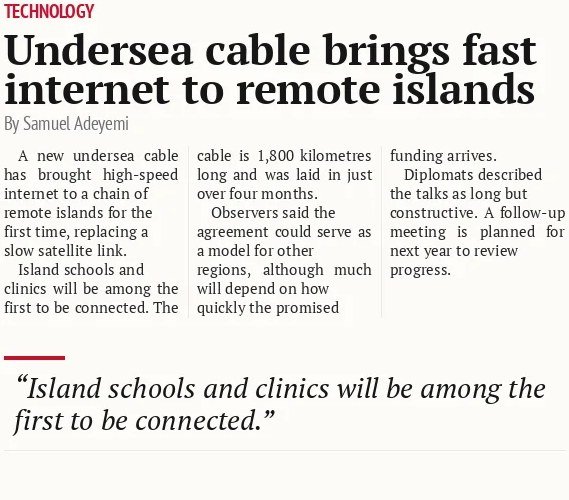 Undersea cable brings fast internet to remote islands