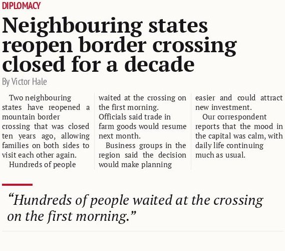 Neighbouring states reopen border crossing closed for a decade