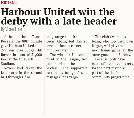 Harbour United win the derby with a late header