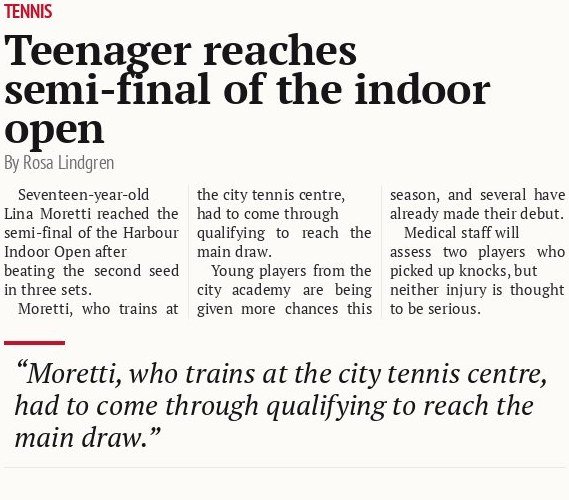 Teenager reaches semi-final of the indoor open