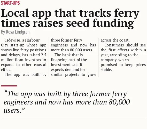 Local app that tracks ferry times raises seed funding