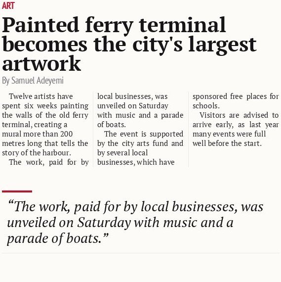 Painted ferry terminal becomes the city's largest artwork