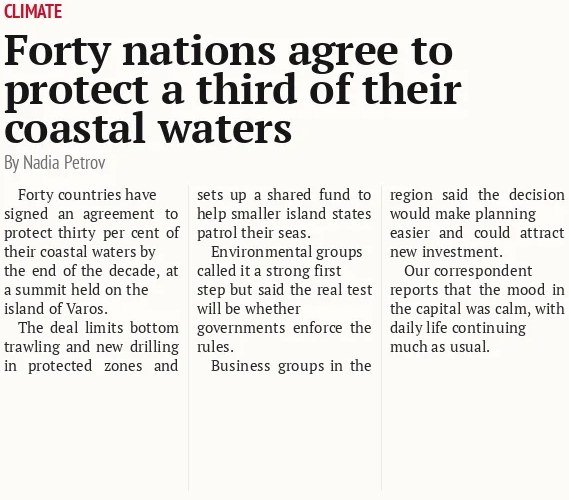 Forty nations agree to protect a third of their coastal waters