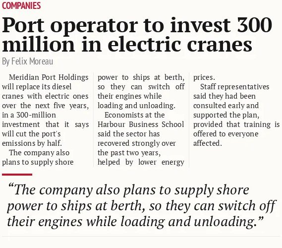 Port operator to invest 300 million in electric cranes