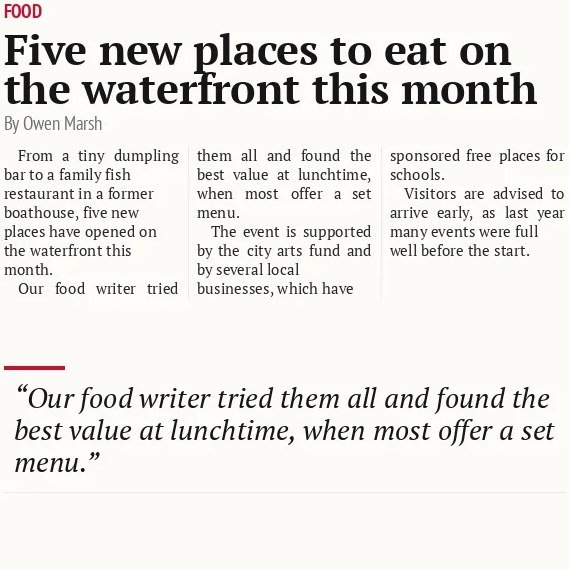 Five new places to eat on the waterfront this month