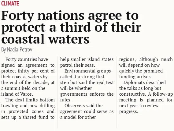 Forty nations agree to protect a third of their coastal waters