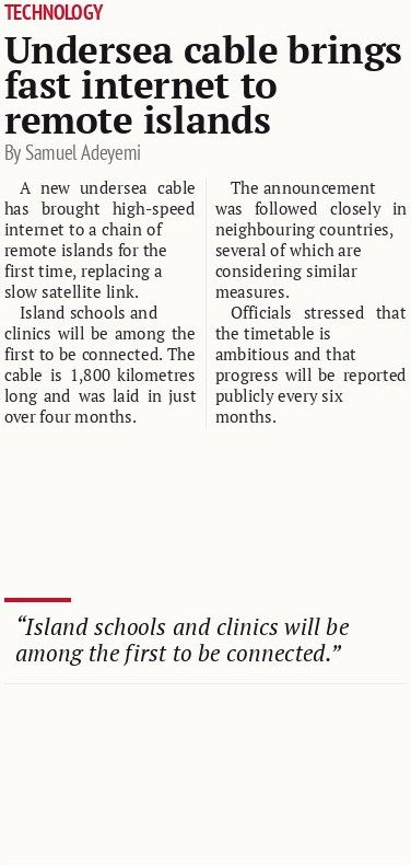 Undersea cable brings fast internet to remote islands