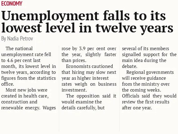 Unemployment falls to its lowest level in twelve years