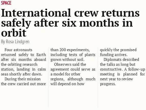 International crew returns safely after six months in orbit