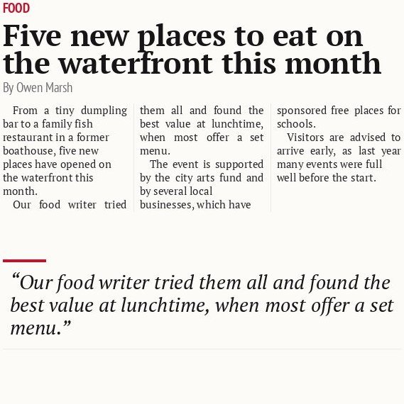Five new places to eat on the waterfront this month