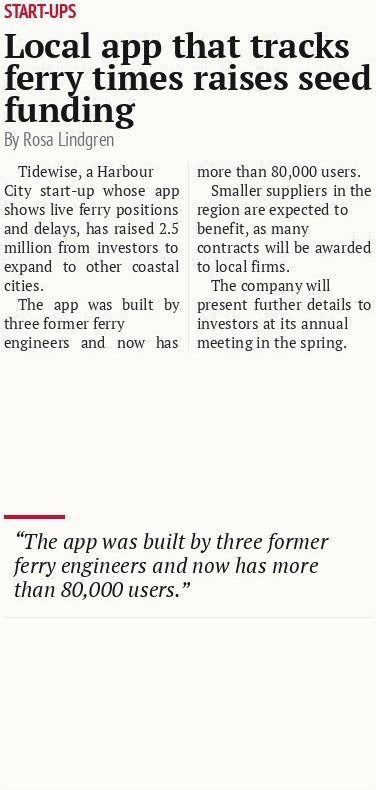 Local app that tracks ferry times raises seed funding