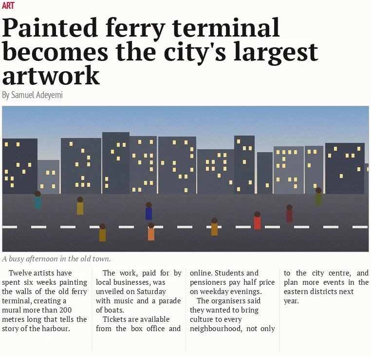 Painted ferry terminal becomes the city's largest artwork