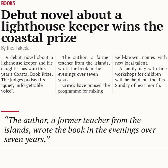Debut novel about a lighthouse keeper wins the coastal prize