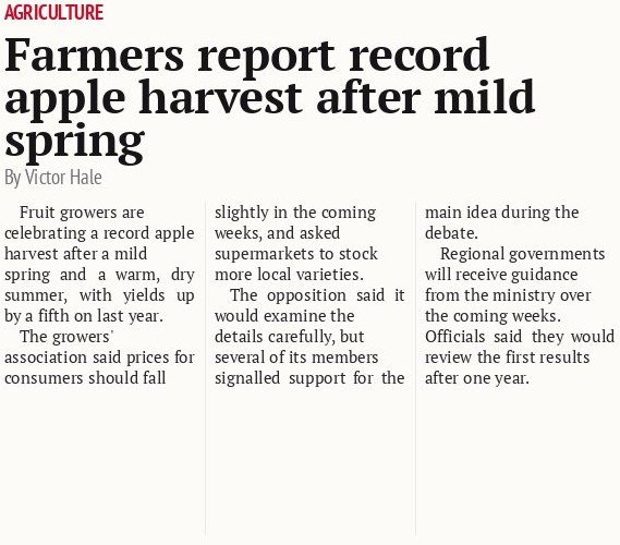 Farmers report record apple harvest after mild spring