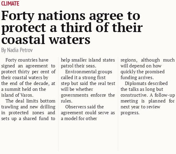 Forty nations agree to protect a third of their coastal waters