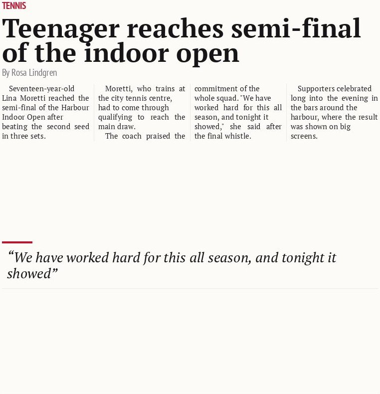 Teenager reaches semi-final of the indoor open