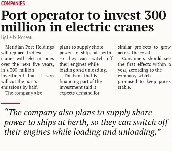Port operator to invest 300 million in electric cranes