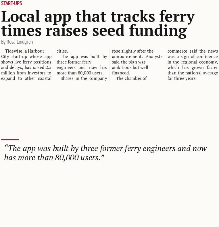 Local app that tracks ferry times raises seed funding