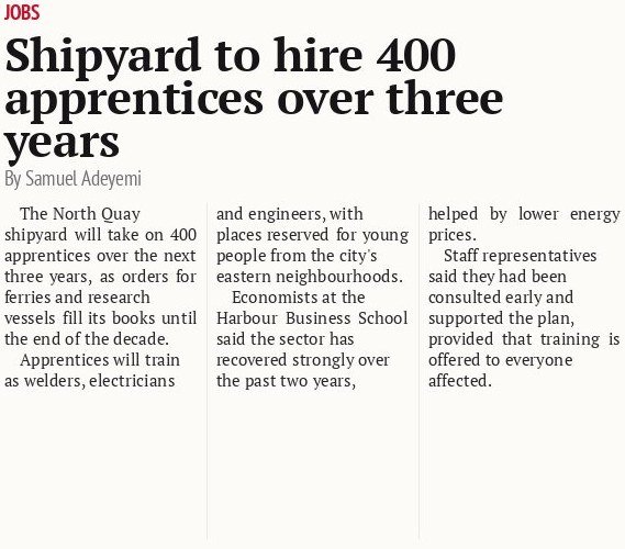 Shipyard to hire 400 apprentices over three years