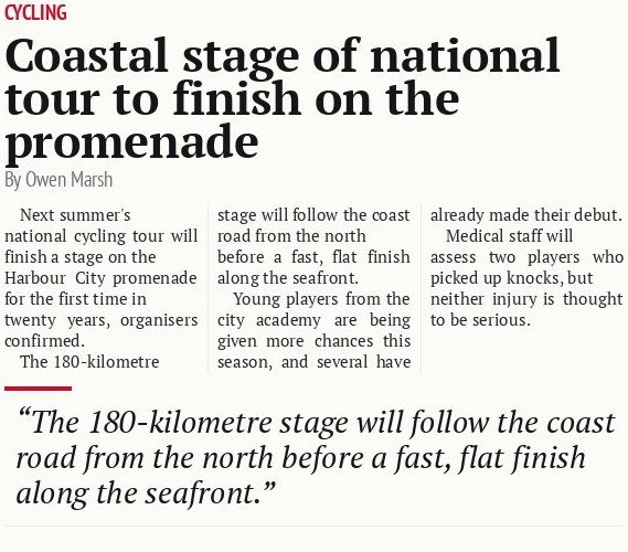 Coastal stage of national tour to finish on the promenade