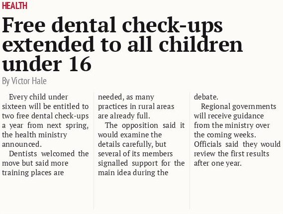 Free dental check-ups extended to all children under 16