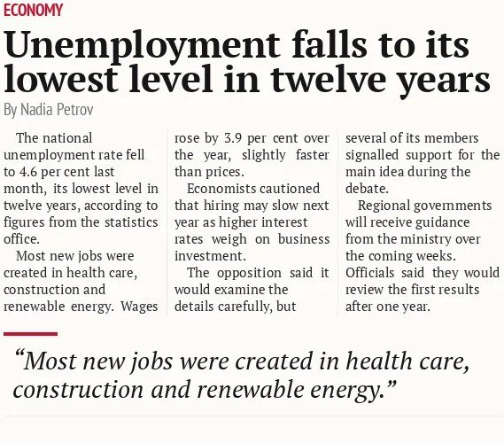Unemployment falls to its lowest level in twelve years