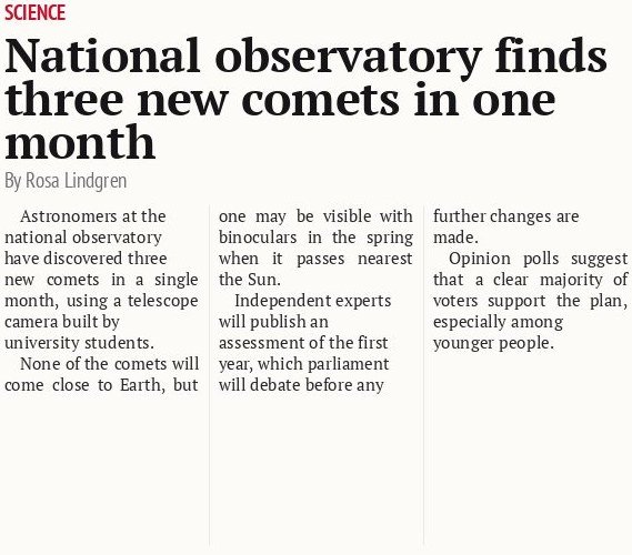 National observatory finds three new comets in one month