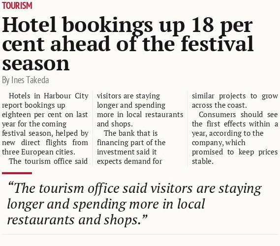 Hotel bookings up 18 per cent ahead of the festival season