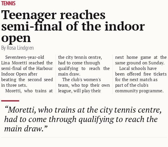 Teenager reaches semi-final of the indoor open
