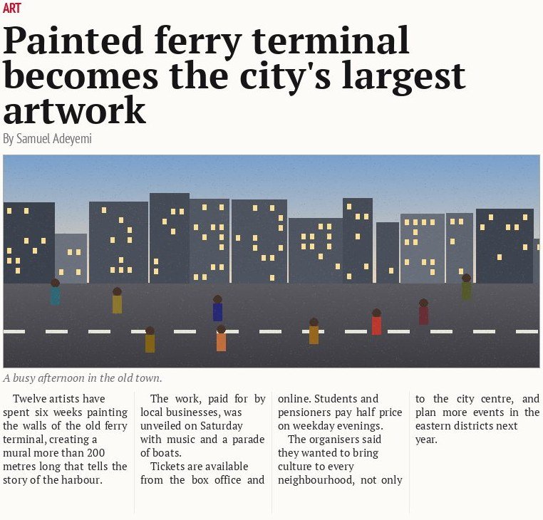 Painted ferry terminal becomes the city's largest artwork
