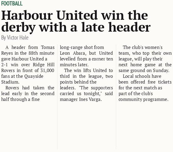 Harbour United win the derby with a late header