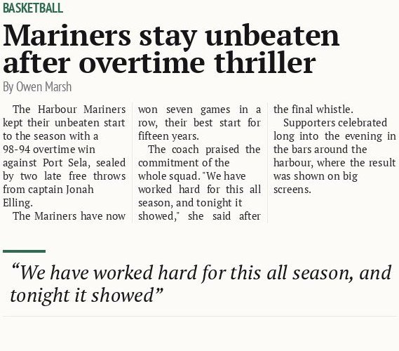 Mariners stay unbeaten after overtime thriller