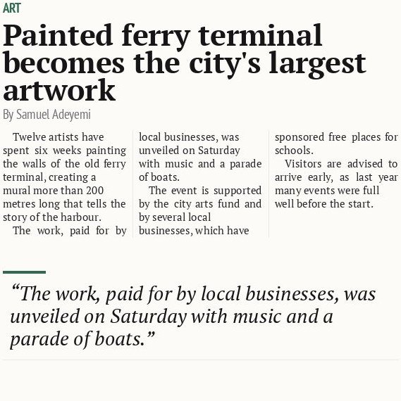 Painted ferry terminal becomes the city's largest artwork
