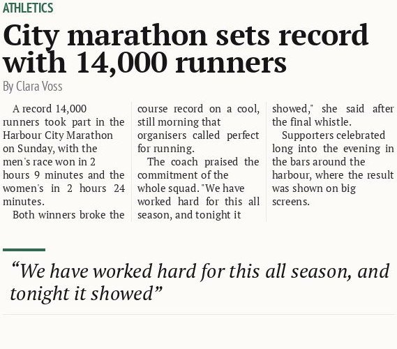 City marathon sets record with 14,000 runners