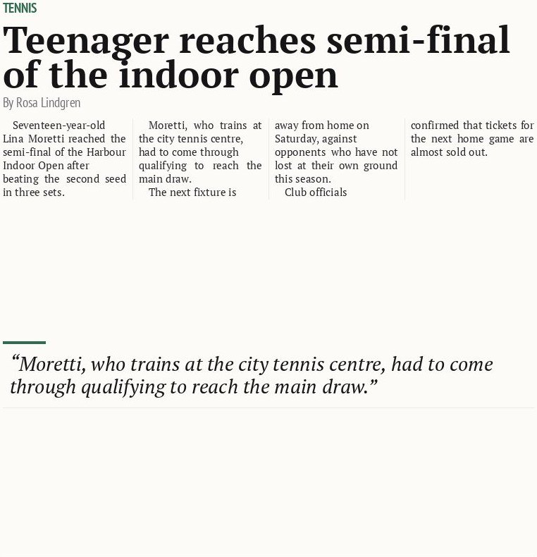 Teenager reaches semi-final of the indoor open