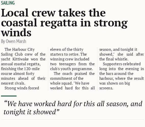 Local crew takes the coastal regatta in strong winds