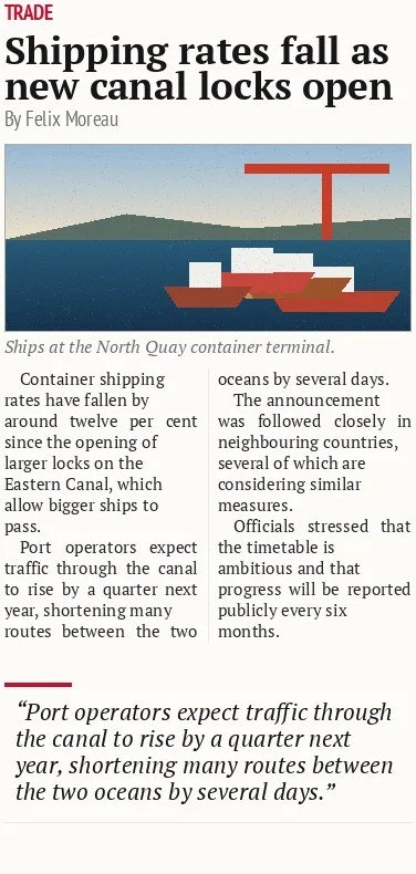 Shipping rates fall as new canal locks open